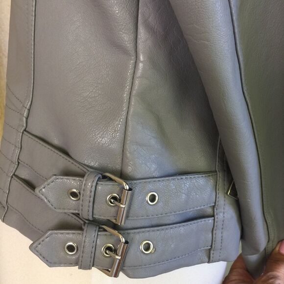 BCBG Faux Leather Front Zip Jacket Gray S - Picture 3 of 8